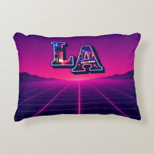 80s California Style Neon LA Typography Art Accent Pillow
