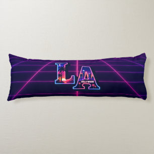 80s California Style Neon LA Typography Art Body Pillow