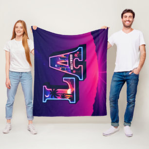 80s California Style Neon LA Typography Art Fleece Blanket
