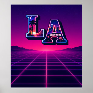 80s California Style Neon LA Typography Art Poster