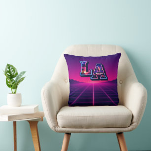 80s California Style Neon LA Typography Art Throw Pillow