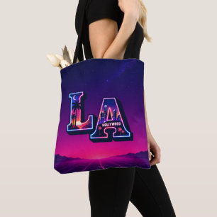 80s California Style Neon LA Typography Art Tote Bag