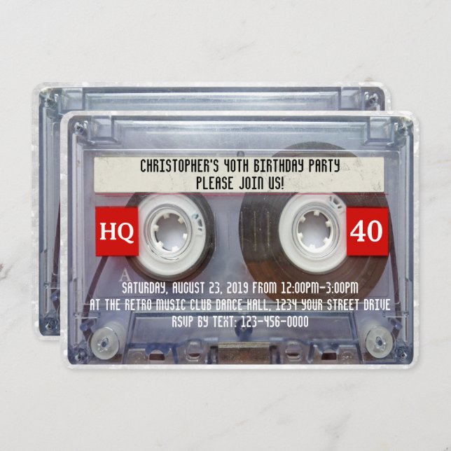 80s Cassette Mixtape 40th Birthday Party Invitation (Front/Back)