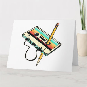 80s Cassette Tape Pencil 1980s Retro Vintage Throw Card