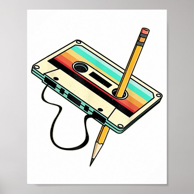 80s Cassette Tape Pencil 1980s Retro Vintage Throw Poster (Front)