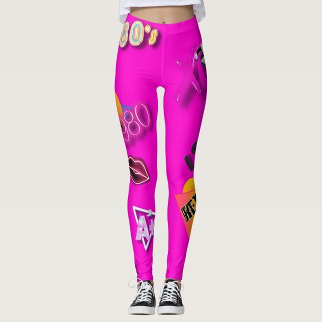 80s Collage Art Leggings Hot Rose (Devant)