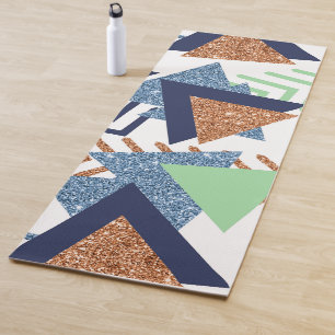 80s Color Abstract   Navy Rose Gold Mint 90s Yoga Mat