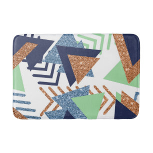 80s Colour Abstract   Navy Rose Gold Mint 90s Bath Mat