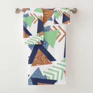 80s Colour Abstract   Navy Rose Gold Mint 90s Bath Towel Set