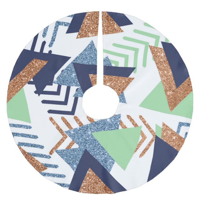 80s Colour Abstract | Navy Rose Gold Mint 90s Brushed Polyester Tree Skirt (Front)