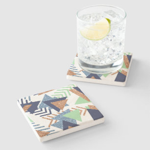 80s Colour Abstract Navy Rose Gold Mint 90s Stone Coaster