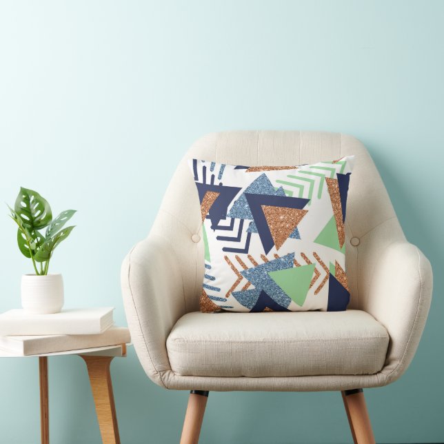 80s Colour Abstract | Navy Rose Gold Mint 90s Throw Pillow (Chair)