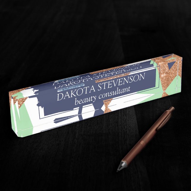 80s Colour Abstract | Navy Rose Gold Mint Branding Nameplate (Creator Uploaded)