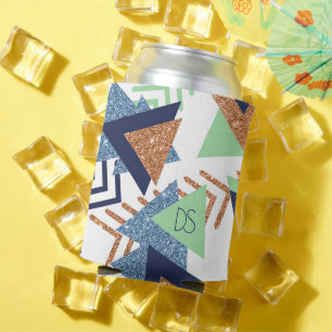 80s Colour Abstract   Navy Rose Gold Mint Custom Can Cooler