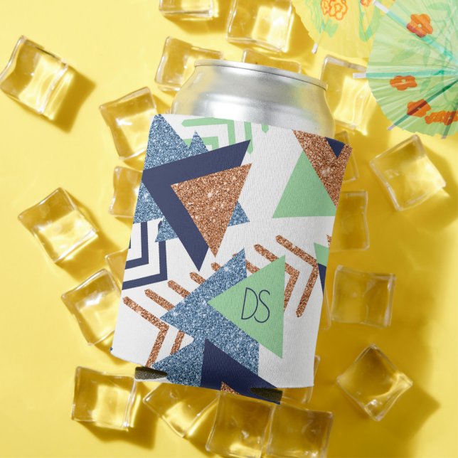 80s Colour Abstract | Navy Rose Gold Mint Custom Can Cooler (In Situ Summer)