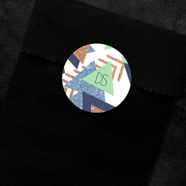 80s Colour Abstract | Navy Rose Gold Mint Custom Classic Round Sticker (Creator Uploaded)