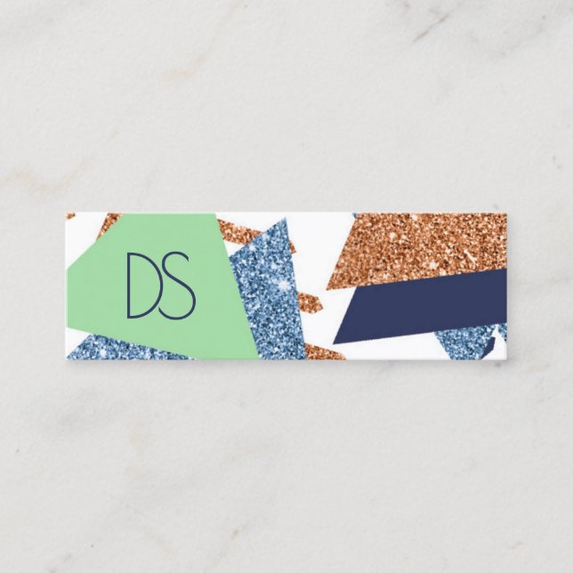 80s Colour Abstract | Navy Rose Gold Mint Custom Mini Business Card (Front)