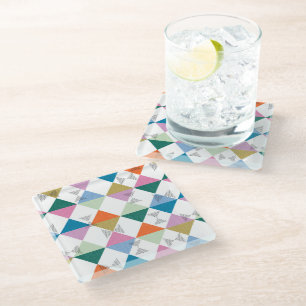 80's colourful triangles glass coaster
