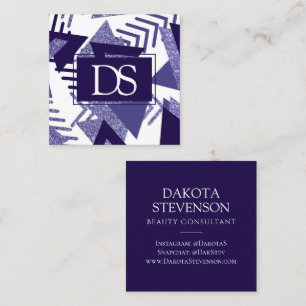 80s Cool Abstract   Purple Passion Shapes Monogram Calling Card