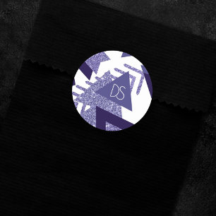 80s Cool Abstract   Purple Passion Shapes Monogram Classic Round Sticker