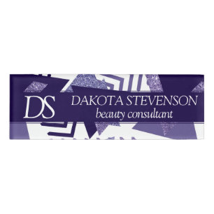 80s Cool Abstract   Purple Passion Shapes Monogram Name Tag
