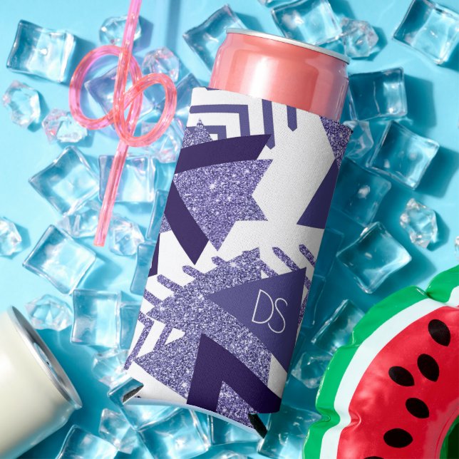 80s Cool Abstract | Purple Passion Shapes Monogram Seltzer Can Cooler (In Situ Summer)