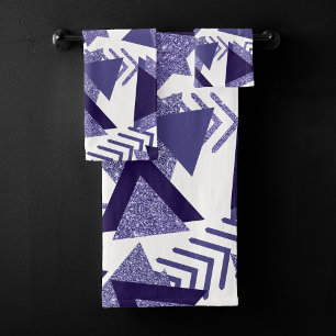 80s Cool Abstract Purple Passion Shapes Pattern Bath Towel Set