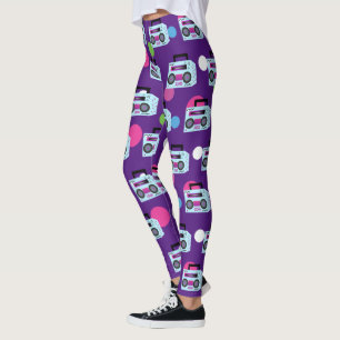 80s Costume Halloween Dots Leggings pourpres