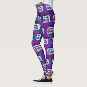 80s Costume Halloween Purple Neon Guitar Leggings