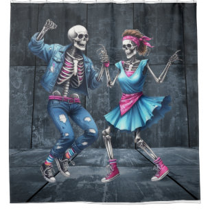 80s Dance Party Skeletons Douche rideau
