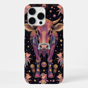 80s Disco Party Surreal Cow & Flying Pigs Funny  iPhone 16 Pro Max Case