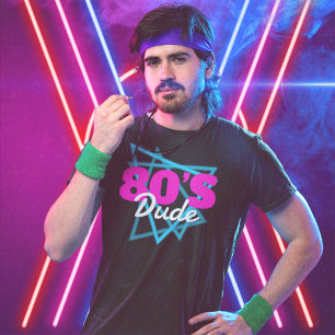 80's Dude Born in the 1980s Fun Retro Pink & Blue T-Shirt