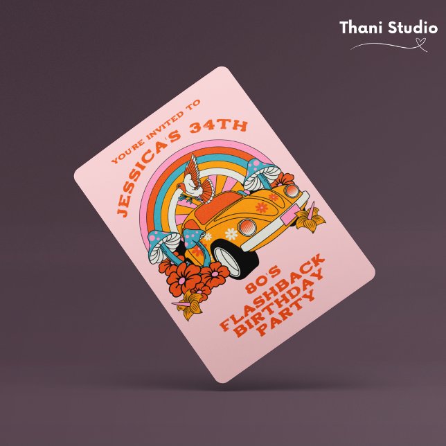 80s Flashback Vintage Retro Birthday Party Pink Invitation (Creator Uploaded)