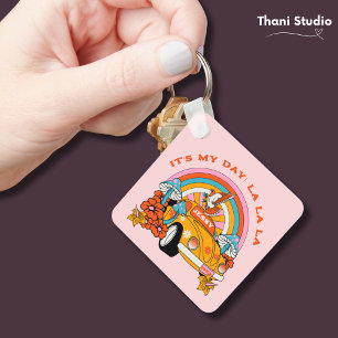 80s Flashback Vintage Retro Birthday Party Pink Keychain