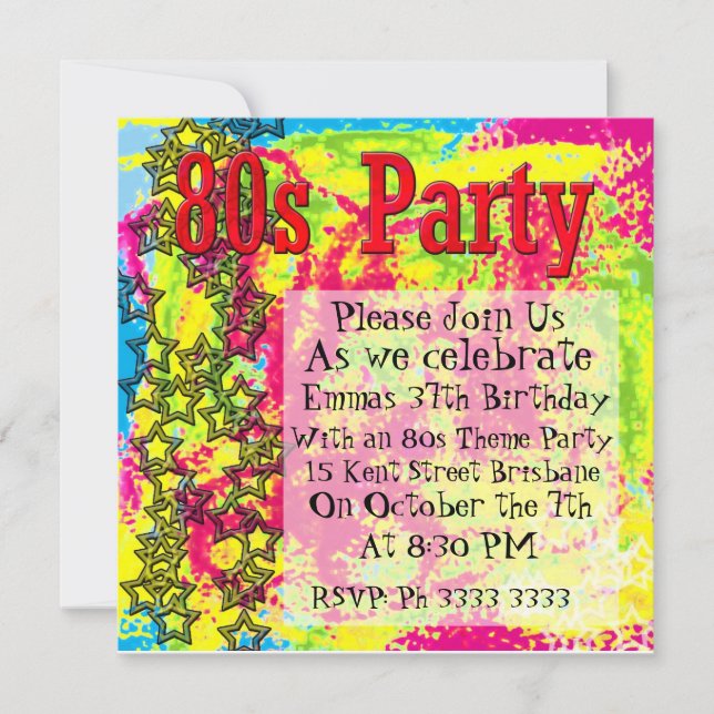 80s Fluro  Party Invitations (Front)