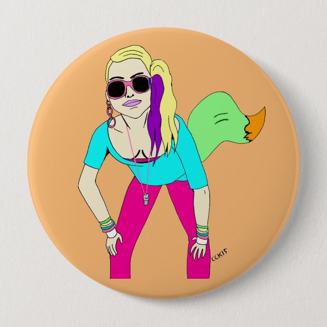 80s foxy girl 4 inch round button (Front)