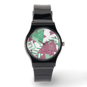 80s Fresh Abstract Pink and Green Shape Monogram Watch