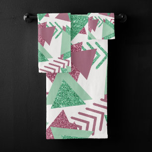 80s Fresh Abstract   Pink and Green Shapes Pattern Bath Towel Set