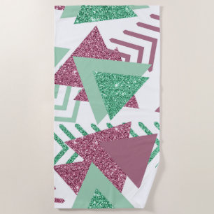 80s Fresh Abstract   Pink and Green Shapes Pattern Beach Towel
