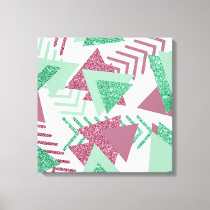 80s Fresh Abstract   Pink and Green Shapes Pattern Canvas Print