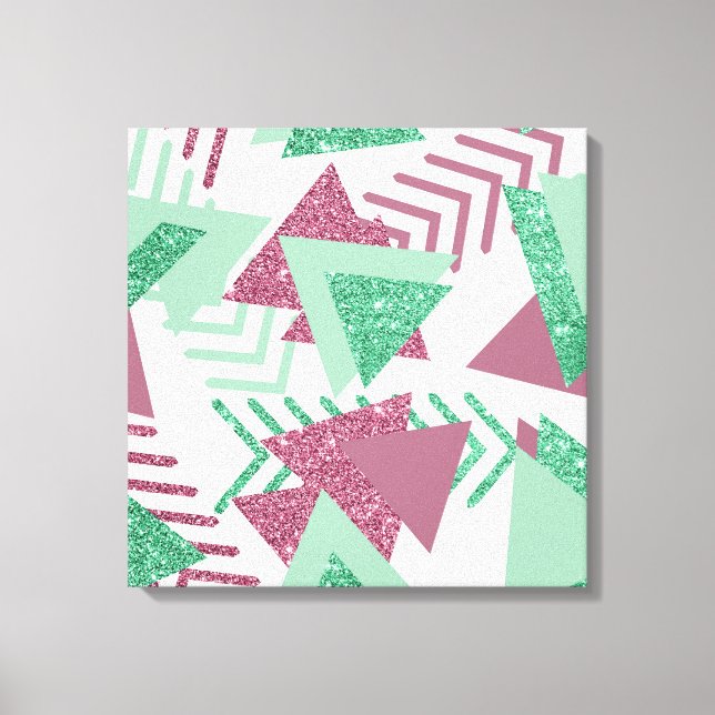 80s Fresh Abstract | Pink and Green Shapes Pattern Canvas Print (Front)