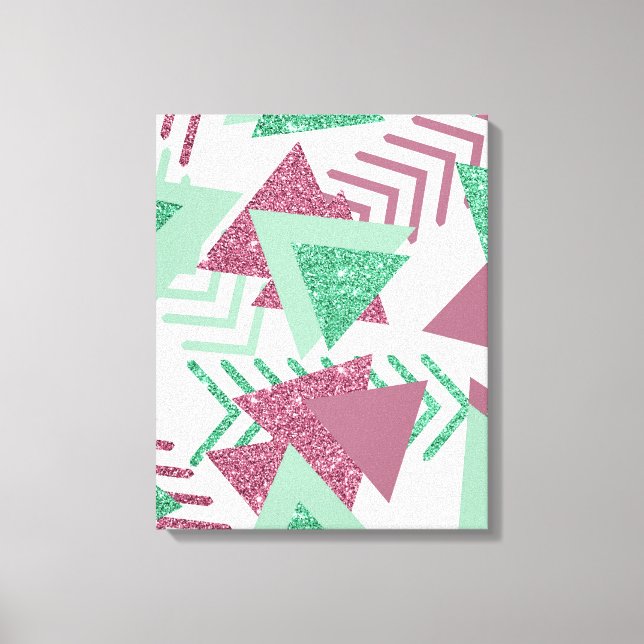 80s Fresh Abstract | Pink and Green Shapes Pattern Canvas Print (Front)