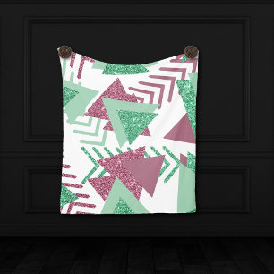 80s Fresh Abstract   Pink and Green Shapes Pattern Fleece Blanket