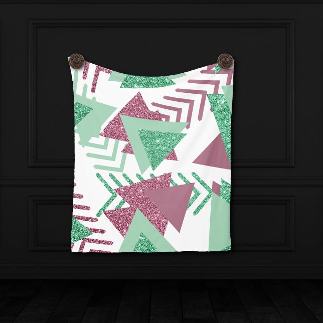 80s Fresh Abstract | Pink and Green Shapes Pattern Fleece Blanket (Creator Uploaded)