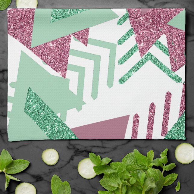80s Fresh Abstract | Pink and Green Shapes Pattern Kitchen Towel (Creator Uploaded)
