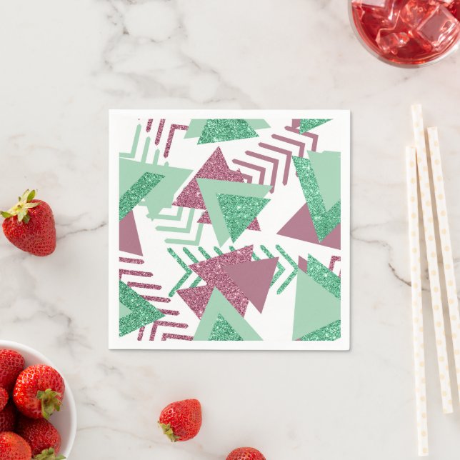 80s Fresh Abstract | Pink and Green Shapes Pattern Napkin (Insitu)