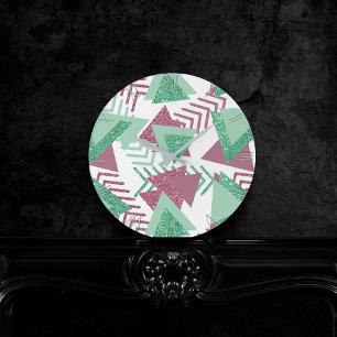 80s Fresh Abstract   Pink and Green Shapes Pattern Round Clock