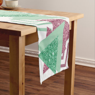 80s Fresh Abstract   Pink and Green Shapes Pattern Short Table Runner