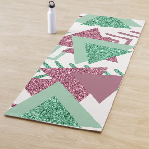 80s Fresh Abstract   Pink and Green Shapes Pattern Yoga Mat