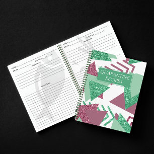 80s Fresh Abstract   Pink and Green Shapes Recipe Notebook
